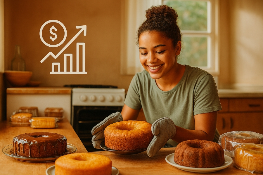 Mulher feliz na cozinha